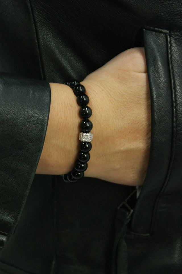 Bracelet Onyx et Plaqué Or Blanc