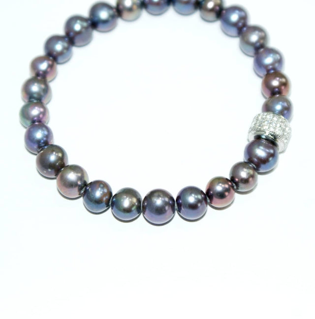 Bracelet Perles Noires et Plaqué Or Blanc COURCHEVEL - NEIJE
