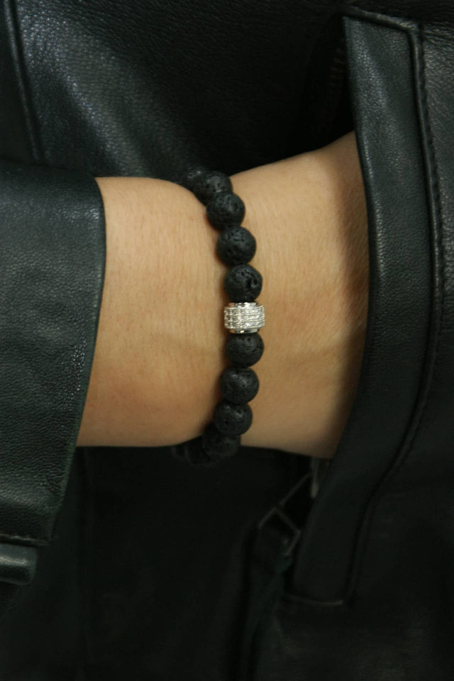 Bracelet Pierre de Lave et Plaqué Or Blanc