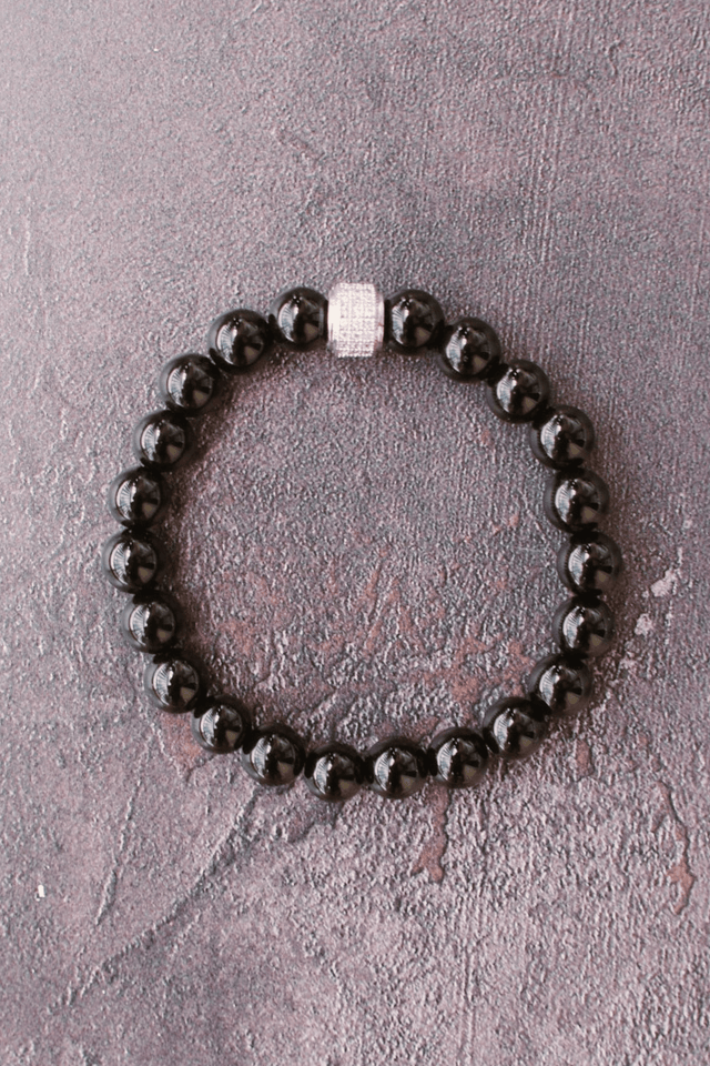 Bracelet Onyx et Plaqué Or Blanc