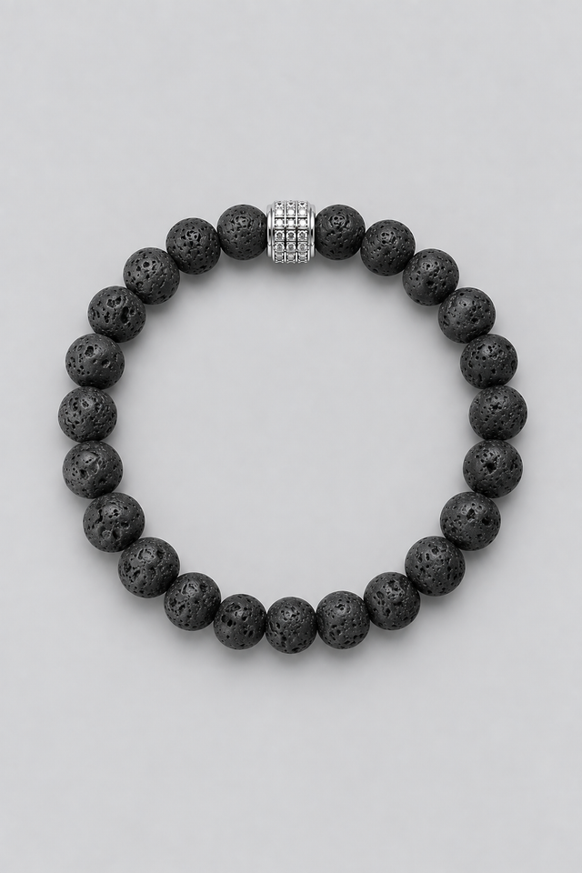 Bracelet Pierre de Lave Or Blanc pour Homme