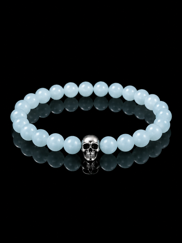 Bracelet Aigue Marine Crâne Argent 925
