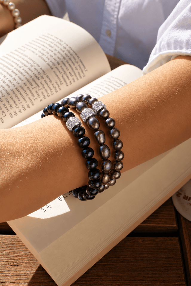 Bracelet Swann Perles de Culture Noires Or Blanc - NEIJE