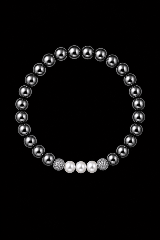 Bracelet Eclipse Hématite et Or Blanc - NEIJE