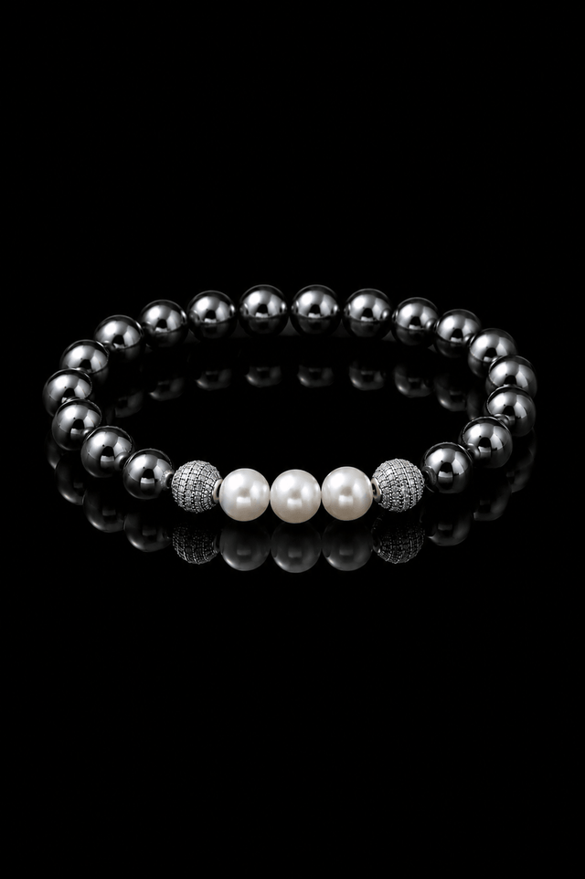 Bracelet Eclipse Hématite et Or Blanc - NEIJE