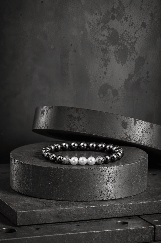 Bracelet Eclipse Hématite et Or Blanc - NEIJE