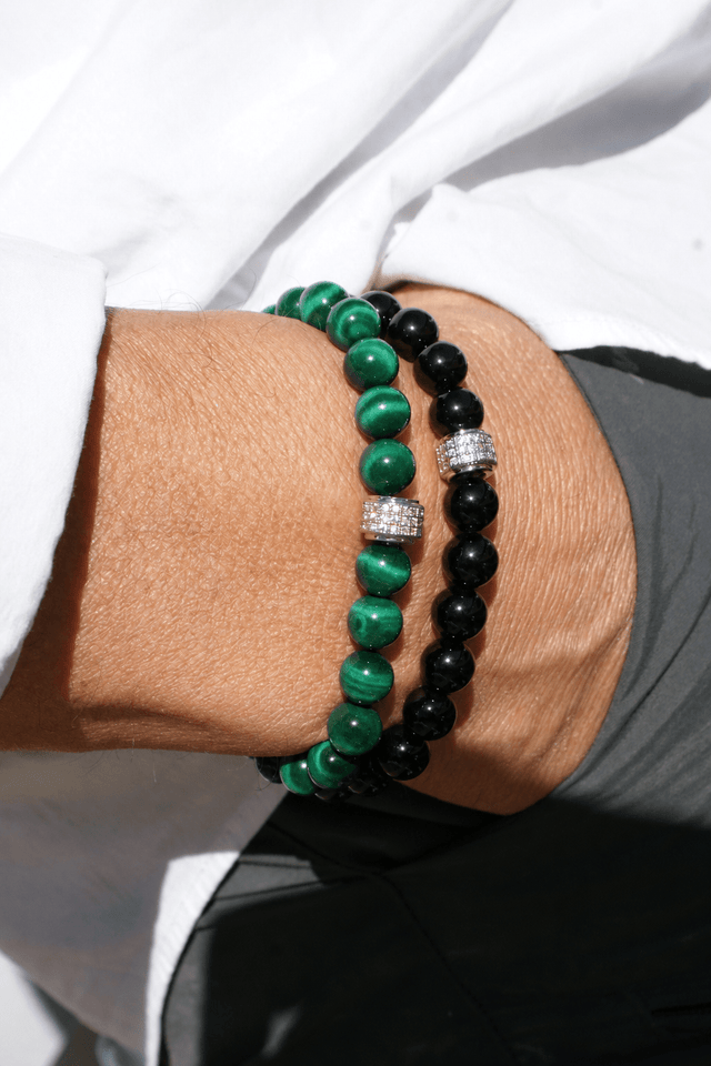 Coffret Duo de Bracelets Onyx & Malachite - Or Blanc - NEIJE