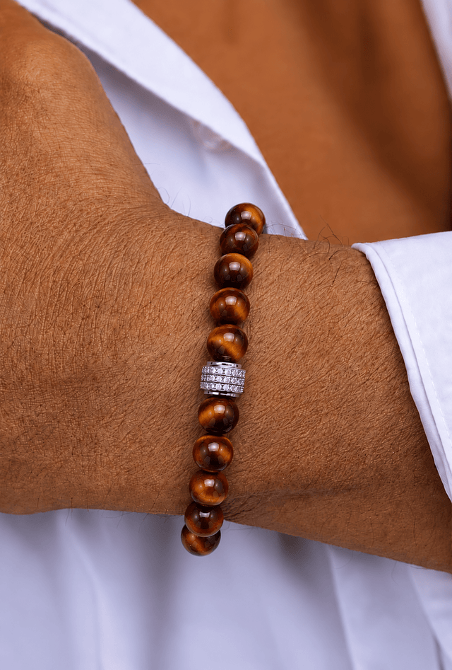 Bracelet Corto Oeil de Taureau Or Blanc pour Homme - NEIJE