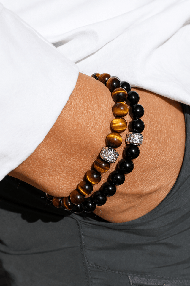 Coffret Duo de Bracelets Onyx & Oeil de Tigre - Or Blanc - NEIJE