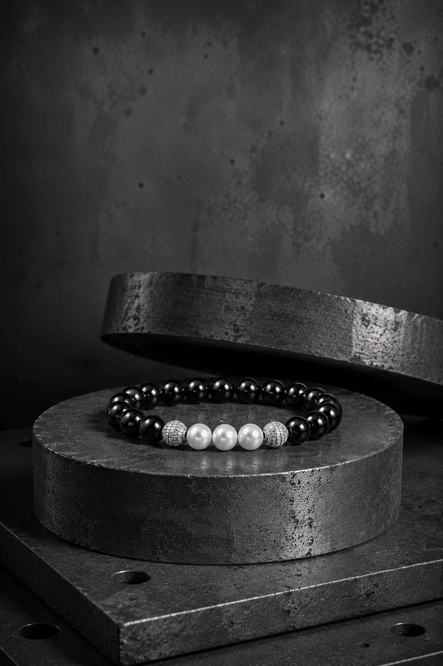 Bracelet Eclipse Onyx et Or Blanc - NEIJE
