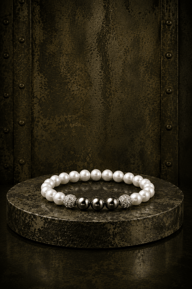 Bracelet Eclipse Perles d'eau douce & Hématite - Or Blanc - NEIJE