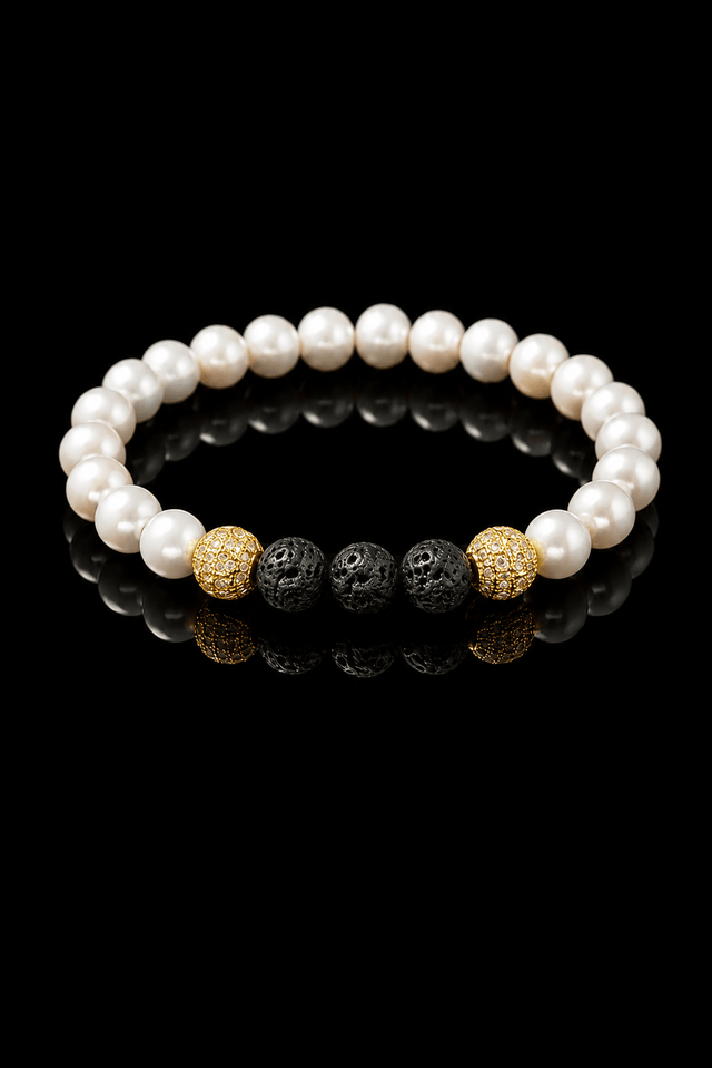 Bracelet Eclipse Perles d'eau douce & Pierre de Lave - Or Jaune - NEIJE