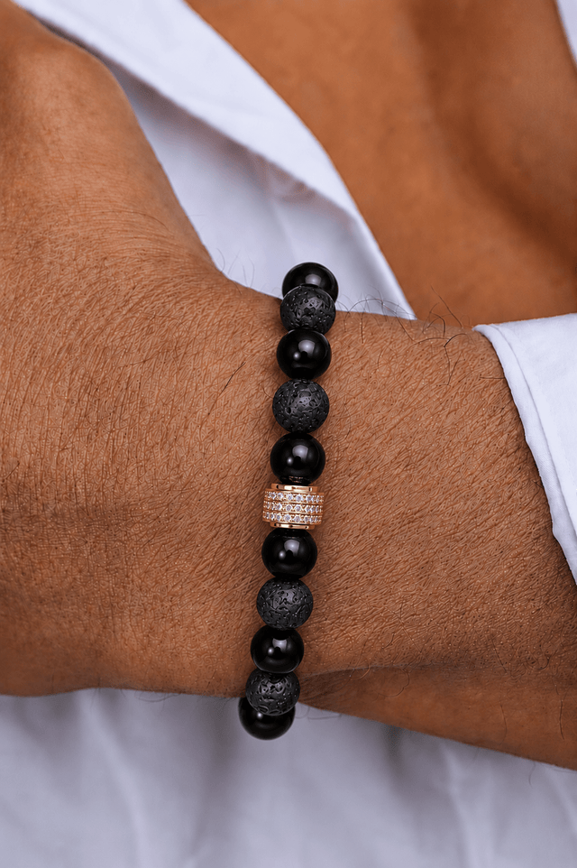 Bracelet Pierre de Lave et Onyx - Or Jaune - NEIJE