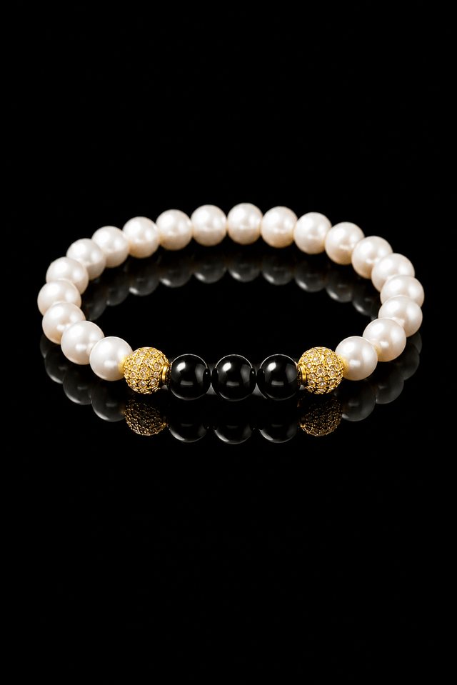 Bracelet Eclipse Perles d'eau douce & Onyx - Or Jaune - NEIJE