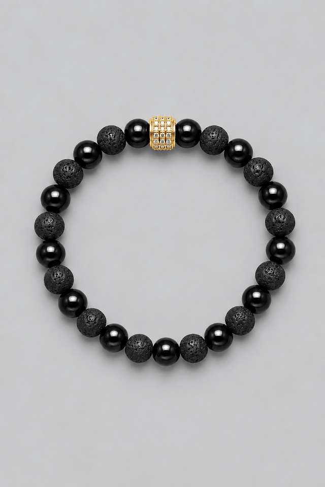 Bracelet Pierre de Lave et Onyx - Or Jaune - NEIJE