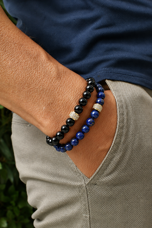 Bracelet Perle Homme Lapis Lazuli et Onyx - NEIJE