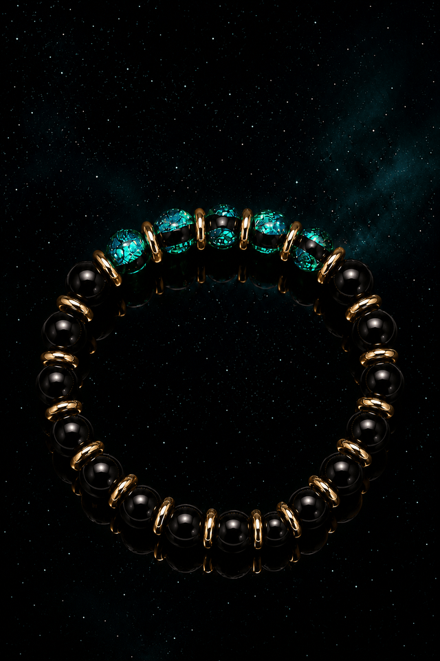 Bracelet Soleil Noir - Perles Hotaru d'Okinawa & Onyx - NEIJE