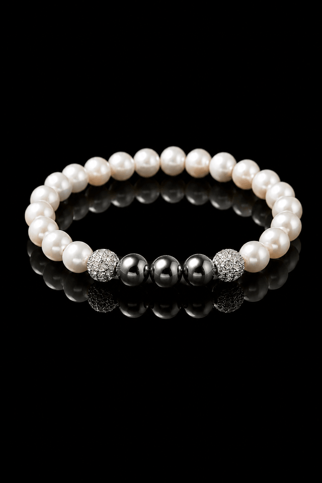 Bracelet Eclipse Perles d'eau douce & Hématite - Or Blanc - NEIJE