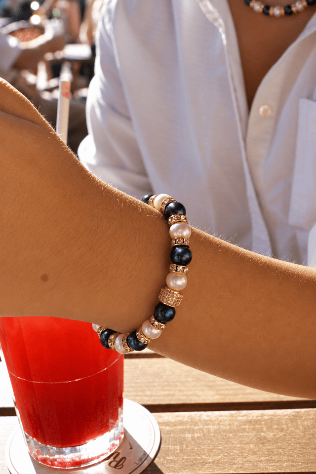 Bracelet Schachmatt Perles de Culture Noir Nuit et Blanc - NEIJE