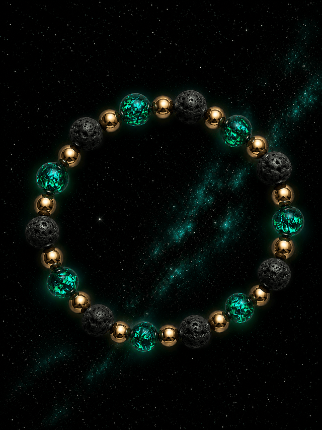 Bracelet Nuit Étoilée - Perles Hotaru d'Okinawa & Pierre de Lave - NEIJE