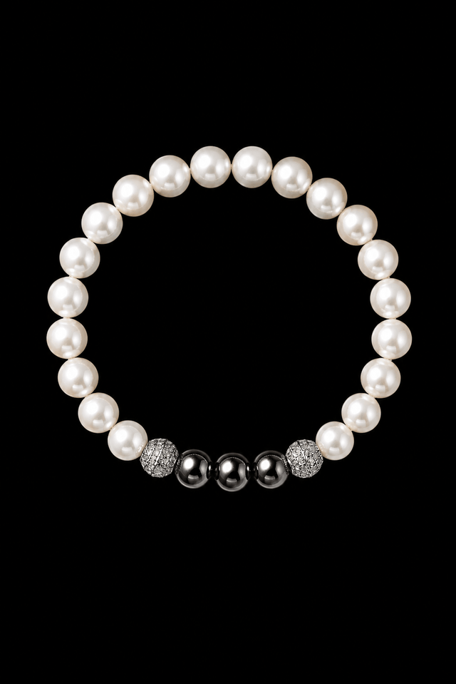 Bracelet Eclipse Perles d'eau douce & Hématite - Or Blanc - NEIJE
