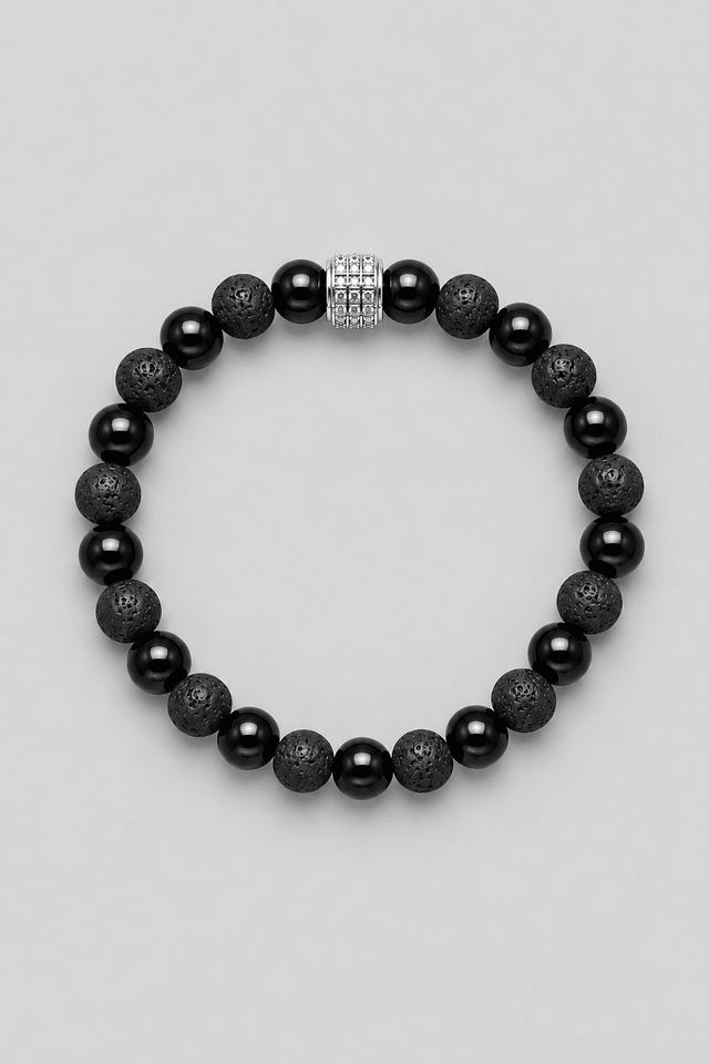 Bracelet Pierre de Lave et Onyx - Or Blanc - NEIJE