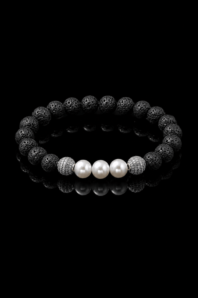 Bracelet Eclipse Pierre de Lave et Or Blanc - NEIJE