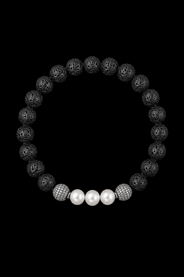 Bracelet Eclipse Pierre de Lave et Or Blanc - NEIJE