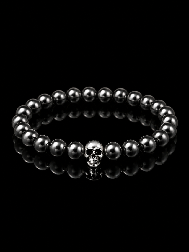 Bracelet Hématite Crâne Argent 925