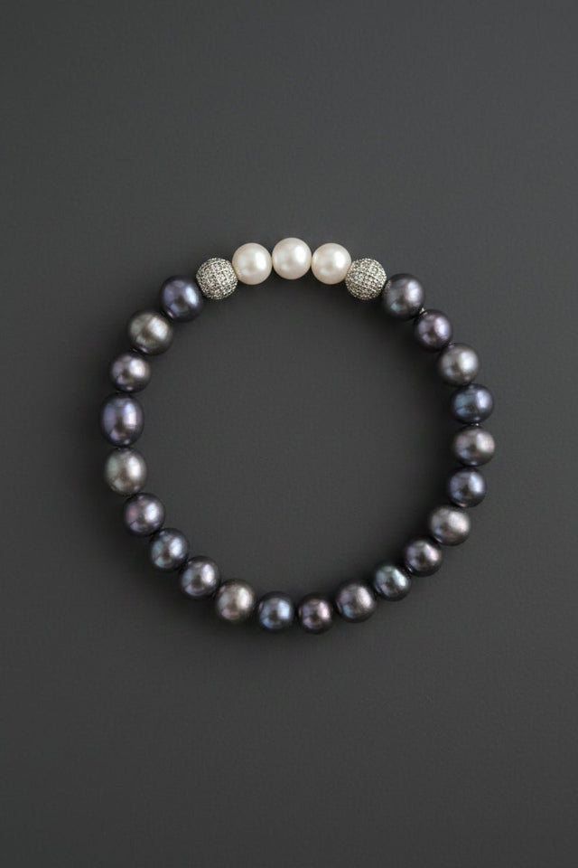 Bracelet Eclipse Perles d'eau douce noires et Or Blanc - NEIJE