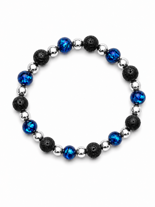 Bracelet Nuit Étoilée - Perles Hotaru & Pierre de Lave - Argent 925 - NEIJE