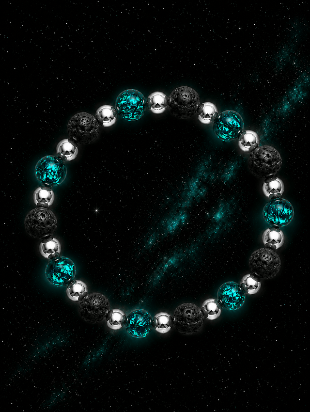 Bracelet Nuit Étoilée - Perles Hotaru & Pierre de Lave - Argent 925 - NEIJE