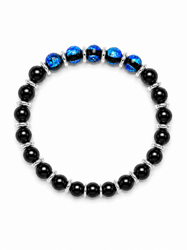 Bracelet Soleil Noir - Perles Hotaru & Onyx - Or Blanc - NEIJE
