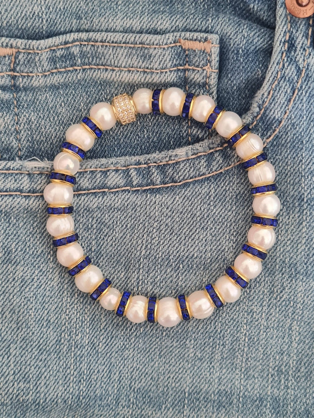 Bracelet Madame Bovary Perles de Culture et Diamants Bleus - NEIJE