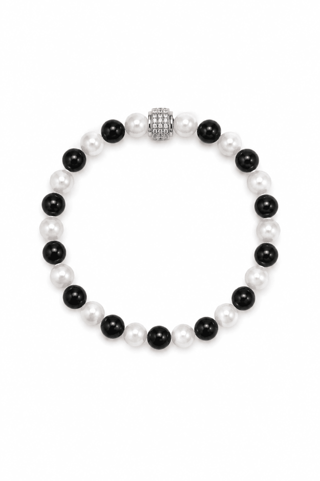 Bracelet Architectural Perles de Culture Onyx et Or Blanc - NEIJE