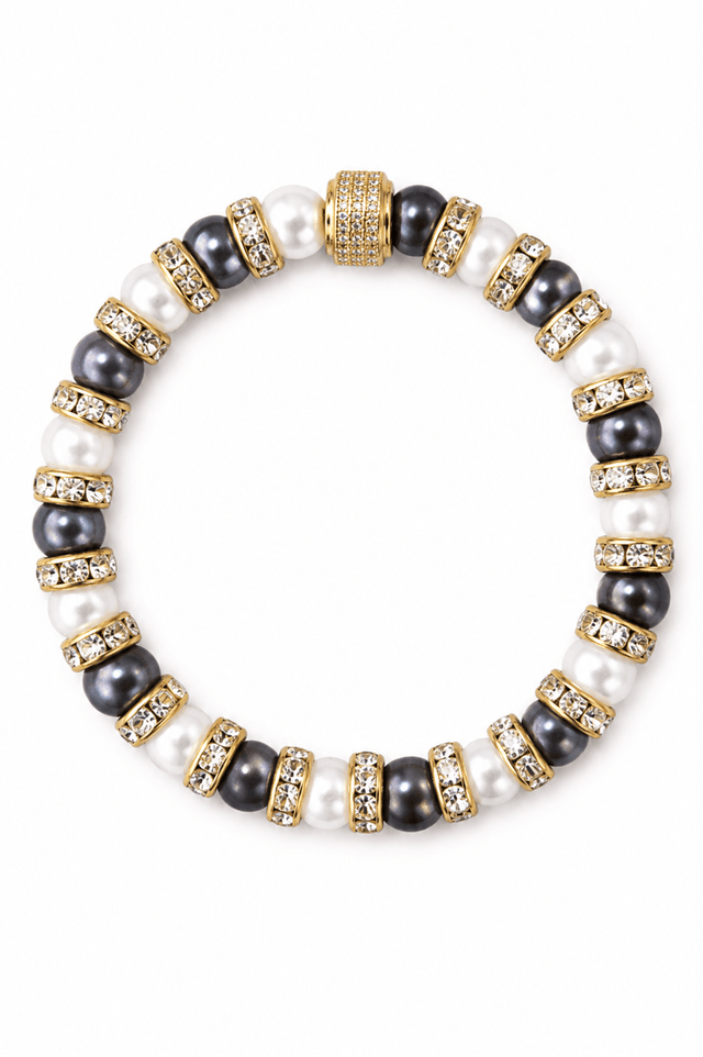 Parure Collier & Bracelet Perles de Culture Noires et Blanches avec Diamants - Schachmatt - NEIJE