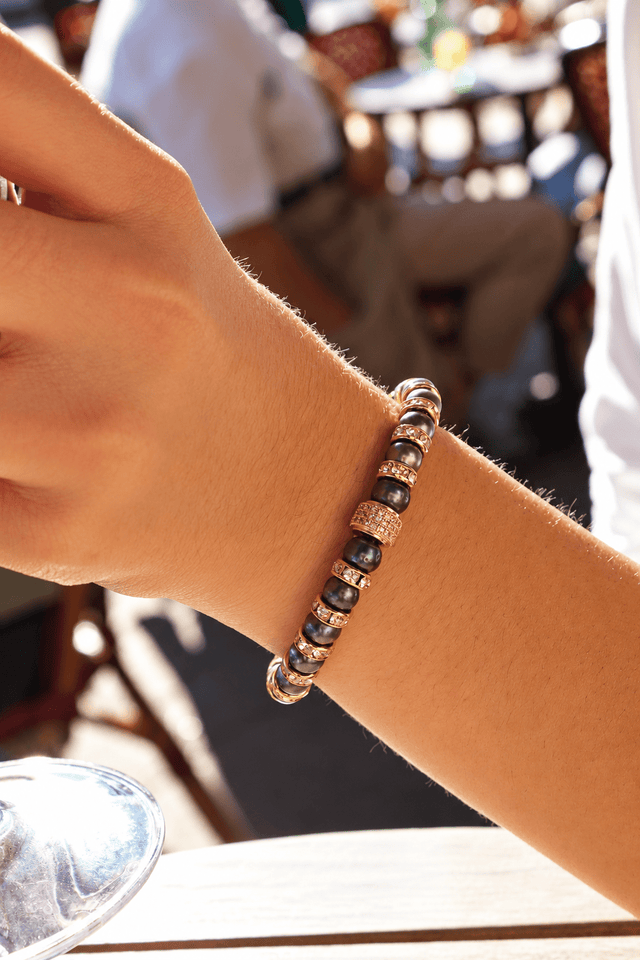 Parure Collier & Bracelet Perles de Culture Noires avec Diamants - Madame Bovary - NEIJE