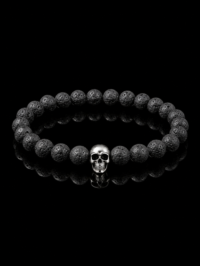 Bracelet Pierre de Lave Crane Argent 925