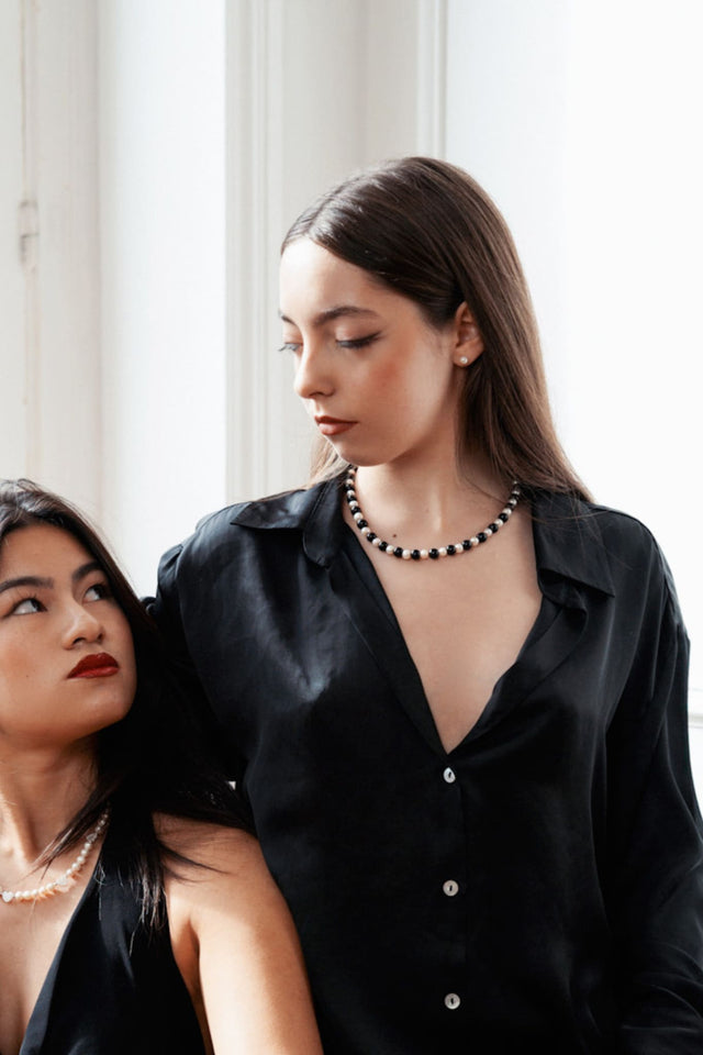 Collier Perles d'eau douce et Onyx CHATELET - NEIJE