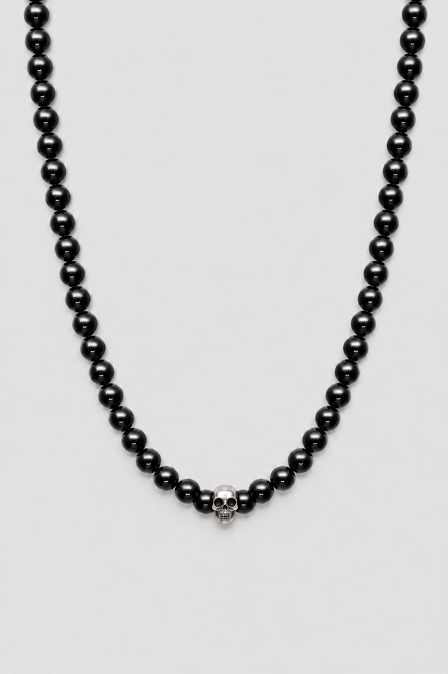 Collier Onyx Tête de Mort et Argent 925