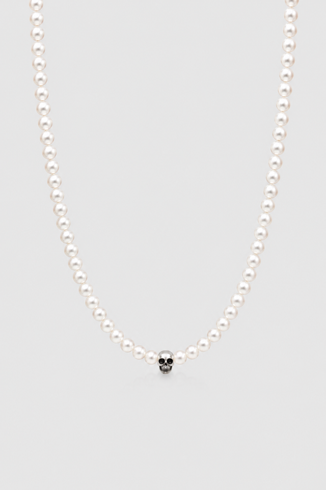 Collier Homme Perles Tête de Mort en Argent 925