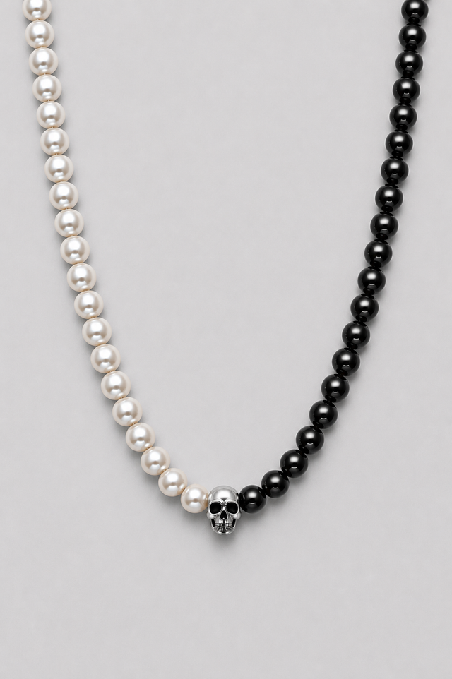 Collier Homme Perle Onyx Crâne et Argent 925 - NEIJE