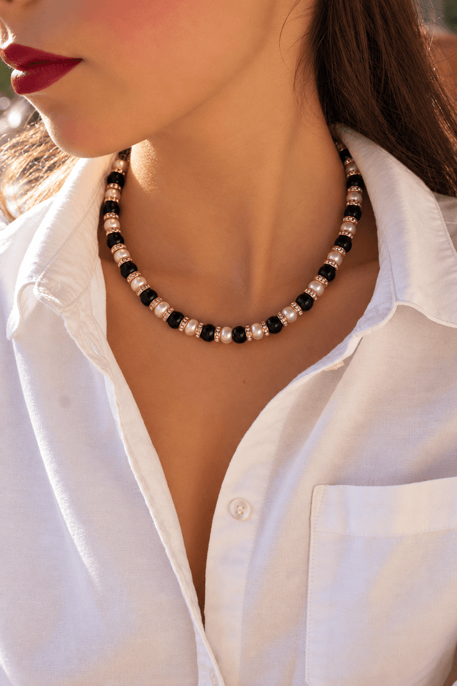 Collier Schachmatt Onyx et Perles de Culture - NEIJE