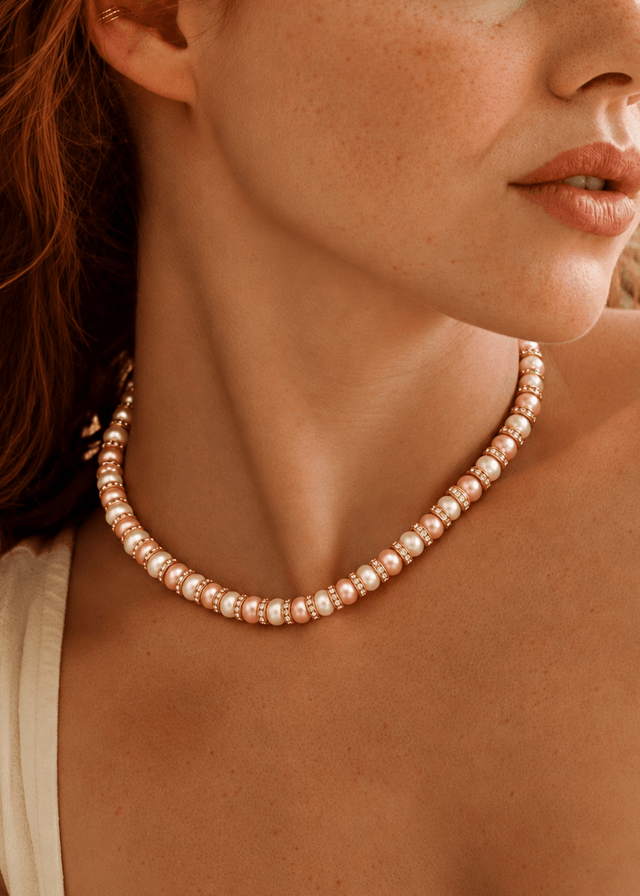 Collier Schachmatt Perles de Culture Roses et Blanches avec Diamants - NEIJE