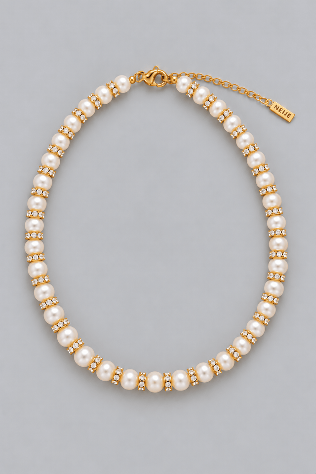 Collier Madame Bovary Perles de Culture Blanches avec Diamants - NEIJE
