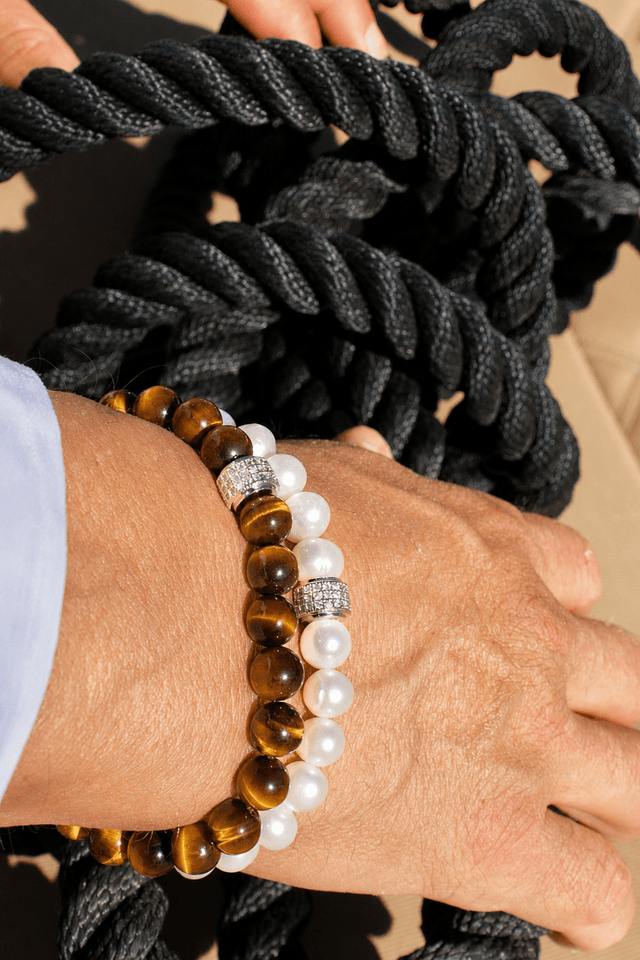 Coffret Duo de Bracelets Oeil de Tigre & Perles d'eau douce - Or Blanc - NEIJE