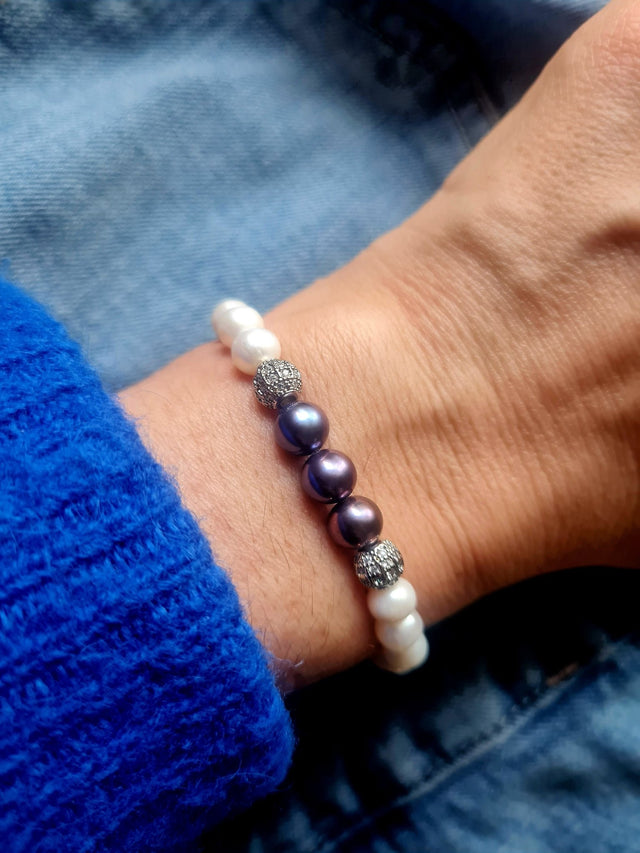 Bracelet Eclipse Perles d'eau douce et Or Blanc - NEIJE