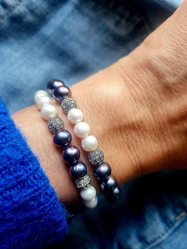 Bracelet Eclipse Perles d'eau douce et Or Blanc - NEIJE