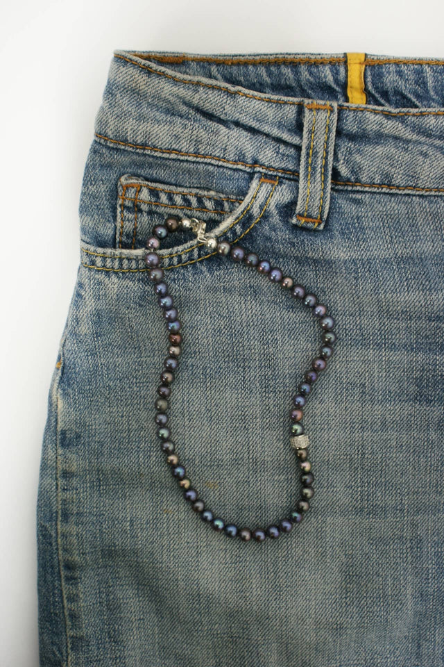 Collier Perles Noires et Plaqué Or Blanc COURCHEVEL - NEIJE