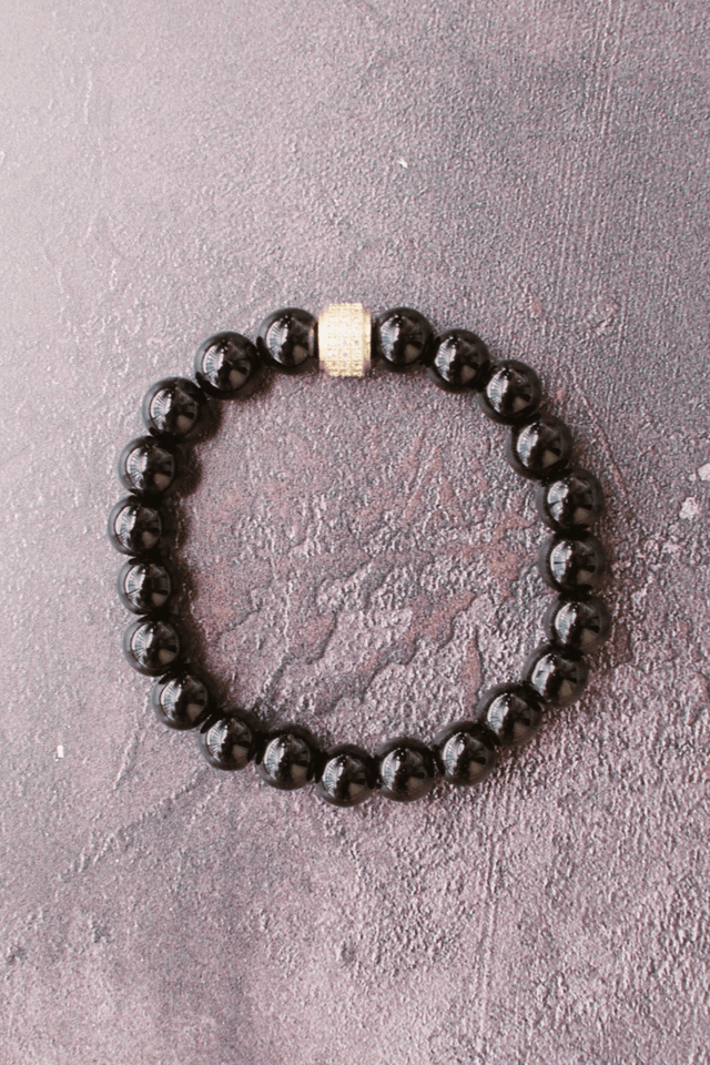 Bracelet Perles Onyx et Plaqué Or